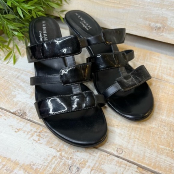 Hannah Womens Ridge Slide Sandals Black Block Heels‎ Slip On Cut Out 10 M - Picture 3 of 12